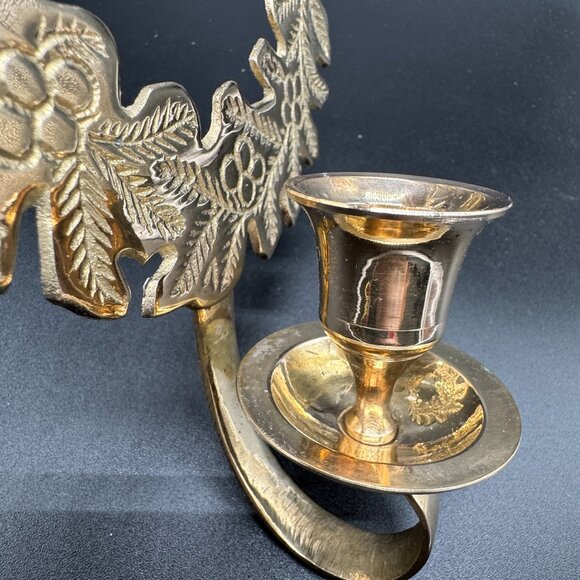 Vintage 1995 Christmas Wreath Single Solid Brass Wall Candle Holder India - Picture 8 of 9